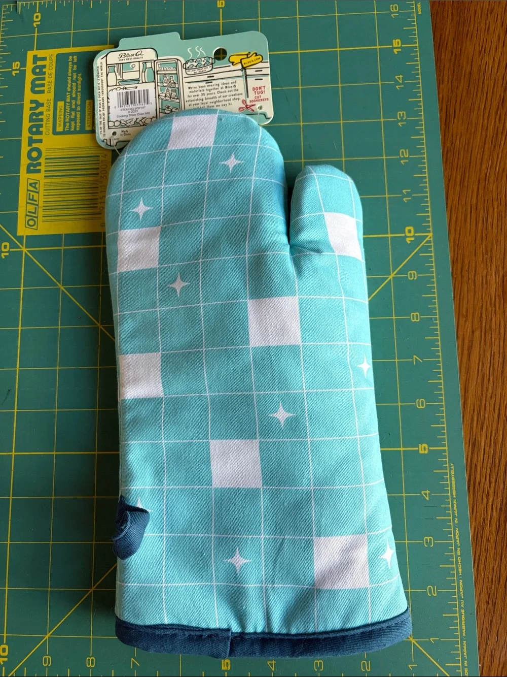 Blue Q Aqua and Navy 'Welcome To My Cooking Show' Oven Mitt